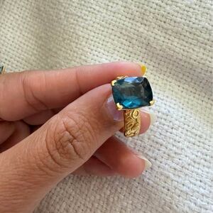 Teal Fluorite Swirling Water Ring 18K Vermeil YG Over Sterling Silver 4.85 ctw